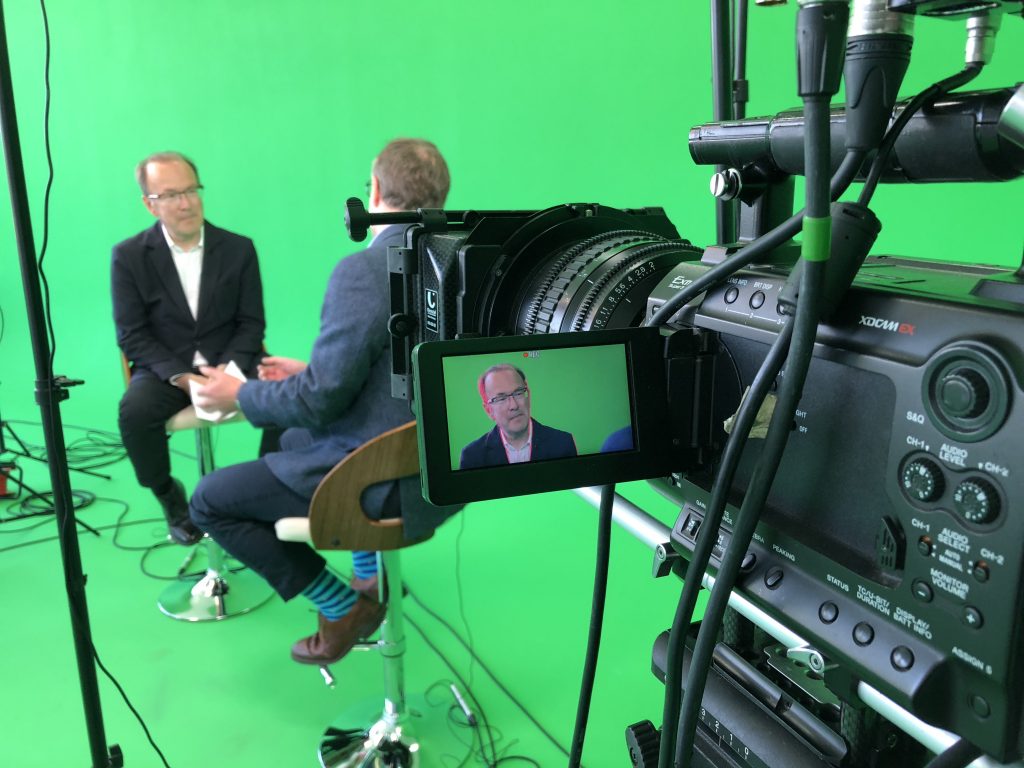 Studio interview with greenscreen