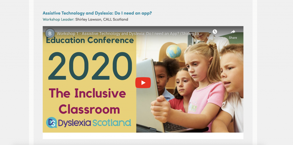 One of the workshops at Dyslexia Scotland 2020 Annual Conference